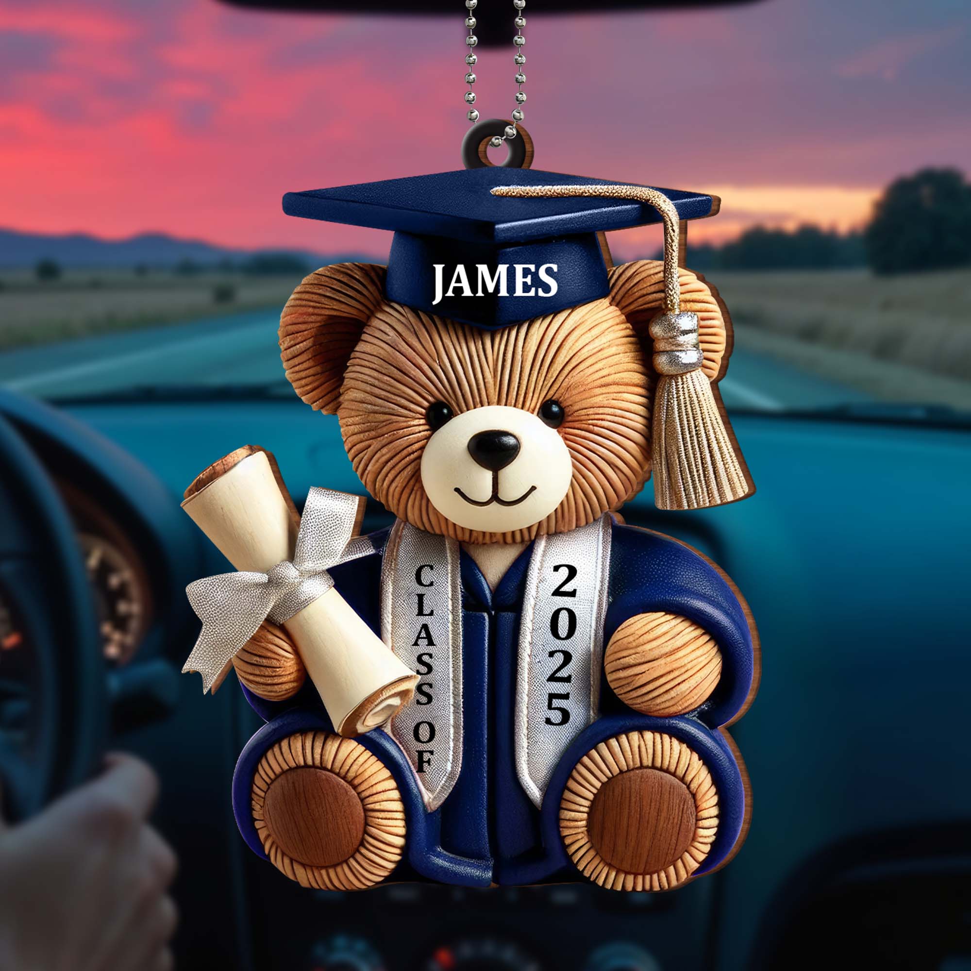 Graduation Wishes Teddy Bear - Personalized Custom Wood Ornament - Gift For Graduates