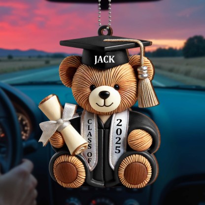 Graduation Wishes Teddy Bear - Personalized Custom Wood Ornament - Gift For Graduates