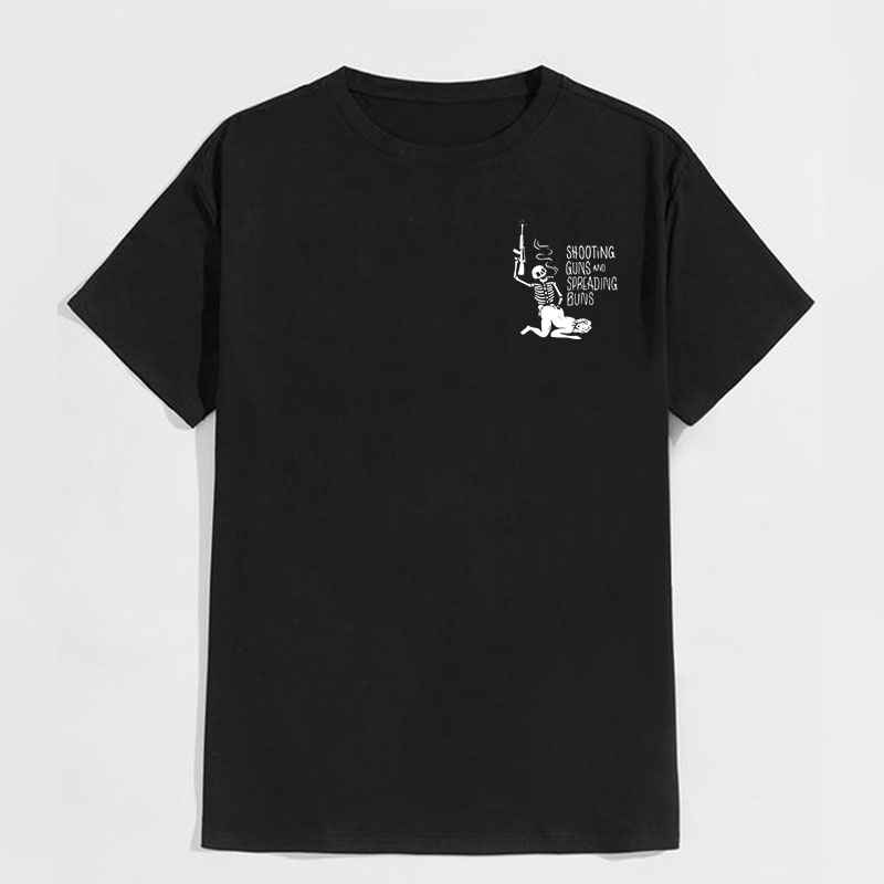 SHOOTING GUNS AND SPREADING BUNS Skull with Sexy Lady Print T-shirt