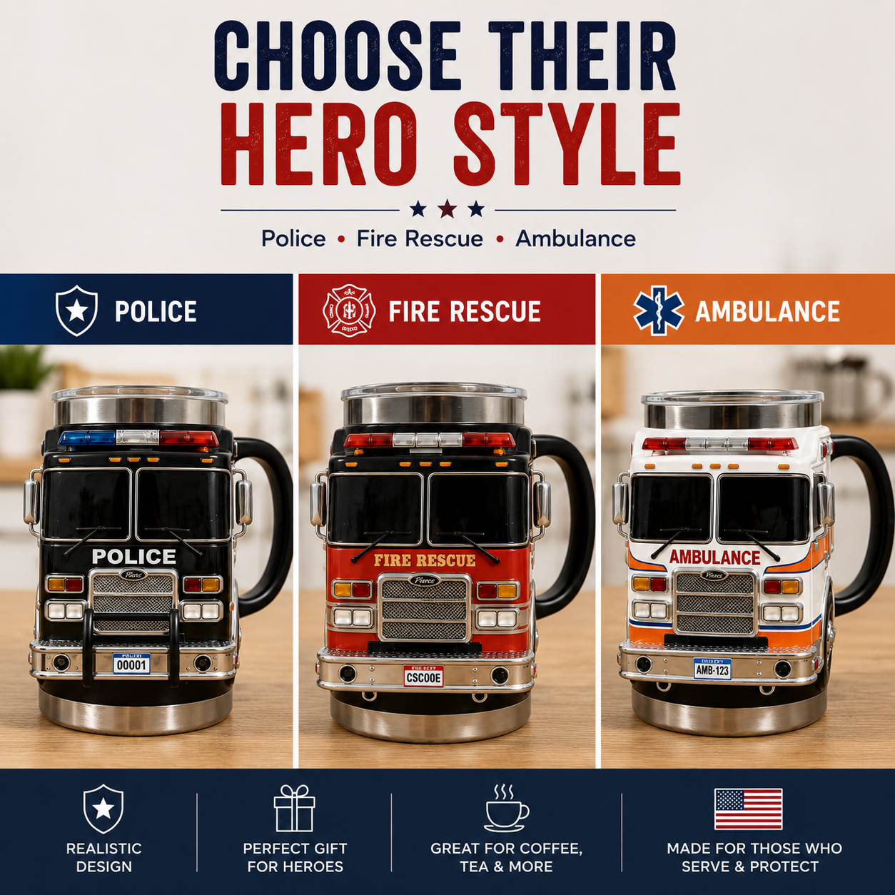 🚓🚒🚑 3D First Responder Vehicle Mug | Police Fire Ambulance Gift Cup