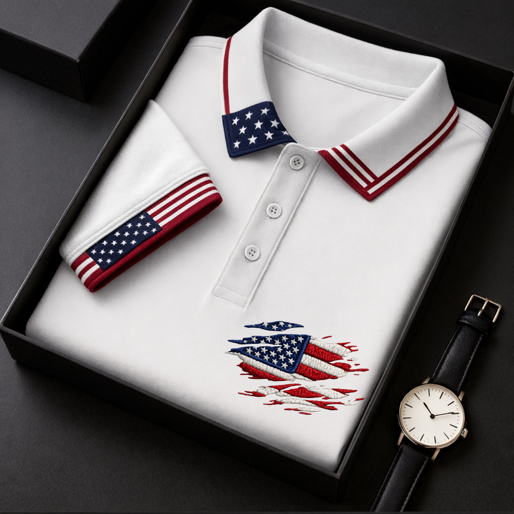 us Men's Printed Casual Polo Shirt 