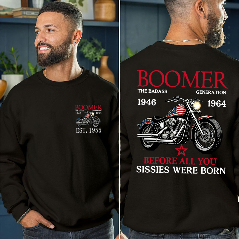 Boomer The Badass Generation Motorcycle rider Unisex T-shirt,  Hoodie, Custom Year Of Birth Sweatshirt
