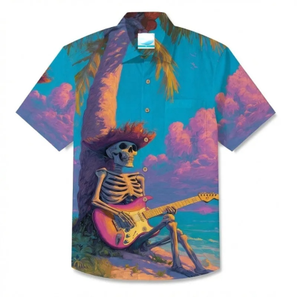 Men's Hawaiian Shirt Short Sleeve Button-up Breathable & Quick-Dry Aloha Bone Surfer