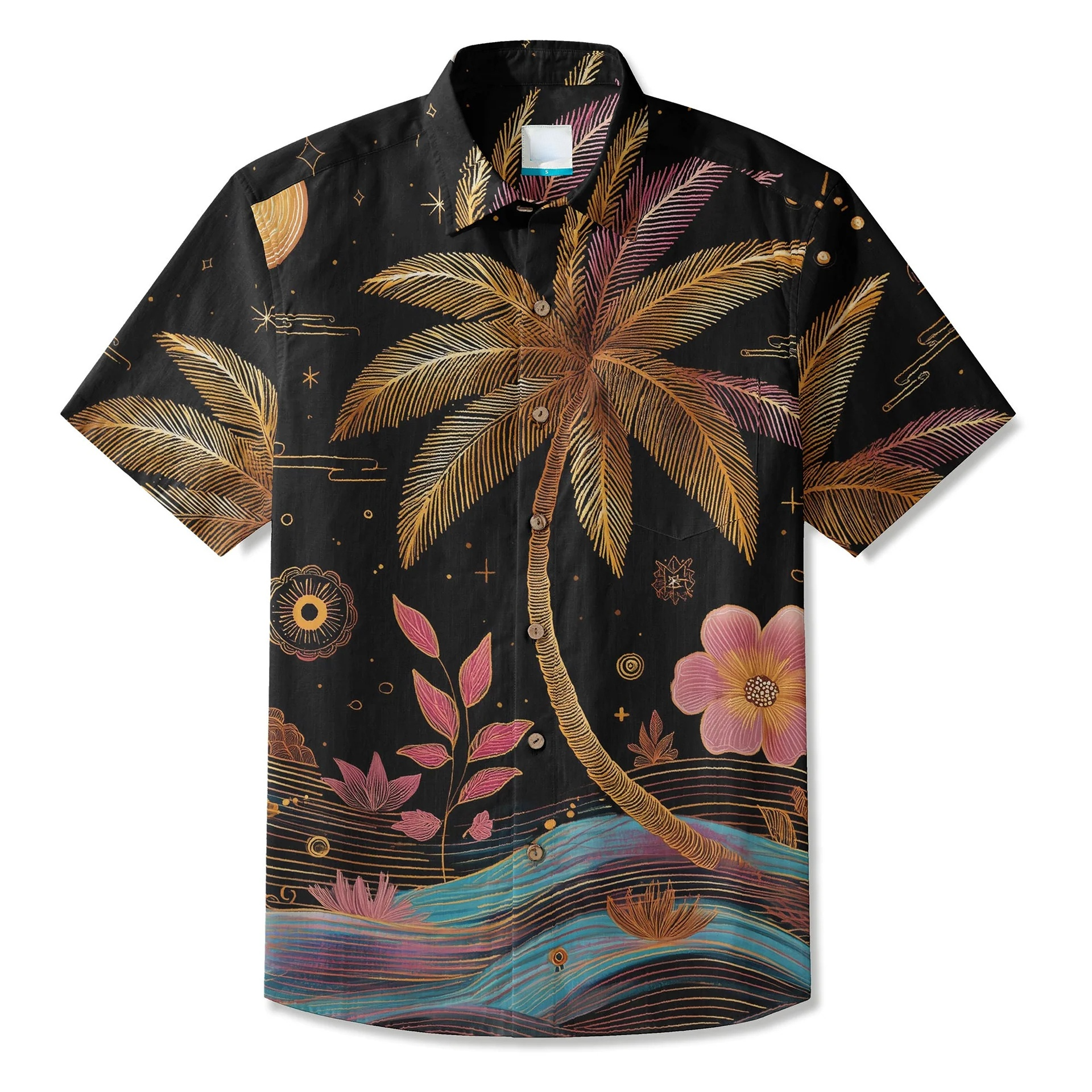 Men's Hawaiian Shirt Short Sleeve Button-up Breathable & Quick-Dry Aloha Moonlit Palm