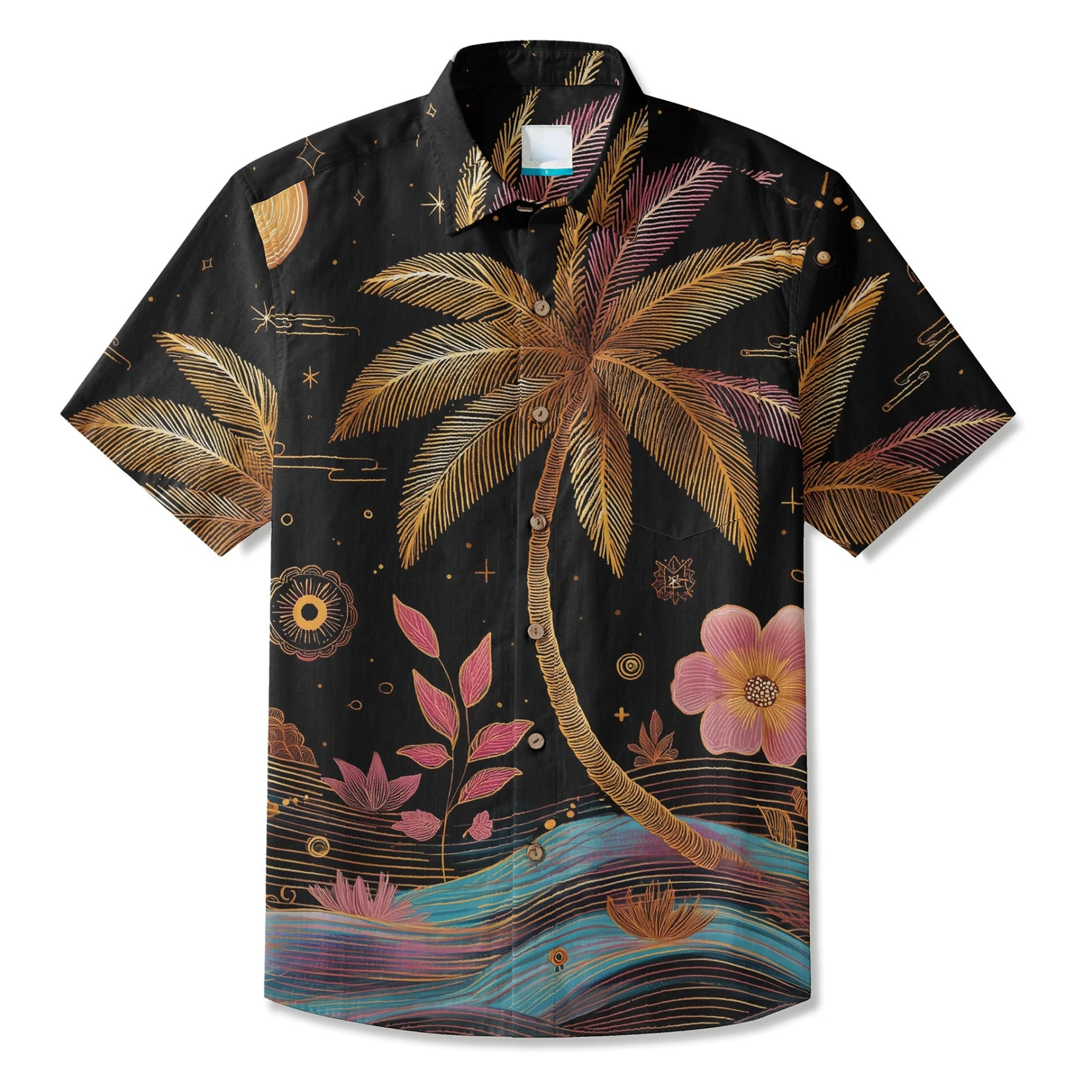 Men's Hawaiian Shirt Short Sleeve Button-up Breathable & Quick-Dry Aloha Moonlit Palm