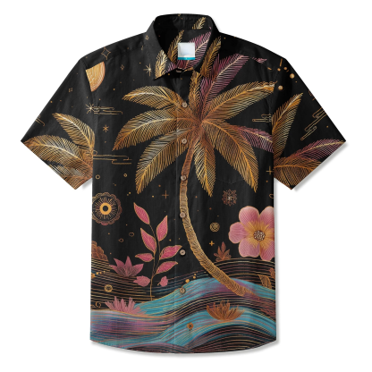 Men's Hawaiian Shirt Short Sleeve Button-up Breathable & Quick-Dry Aloha Moonlit Palm