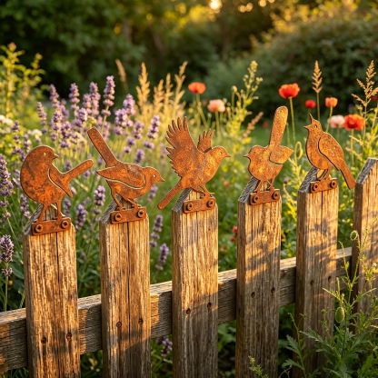 5-Piece Lifelike Rusty Metal Bird Silhouettes Garden Art