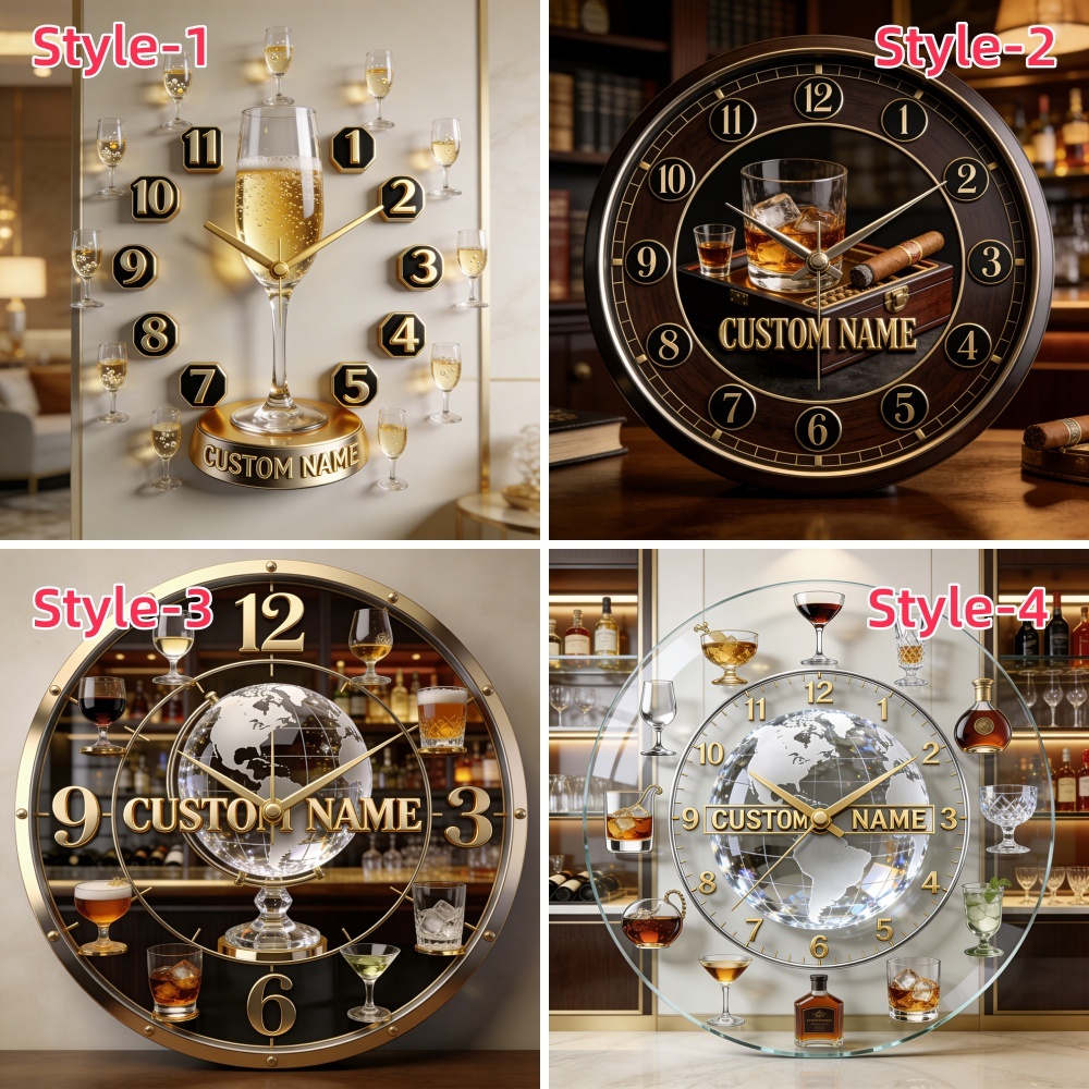 Personalized wine glass themed decorative clock