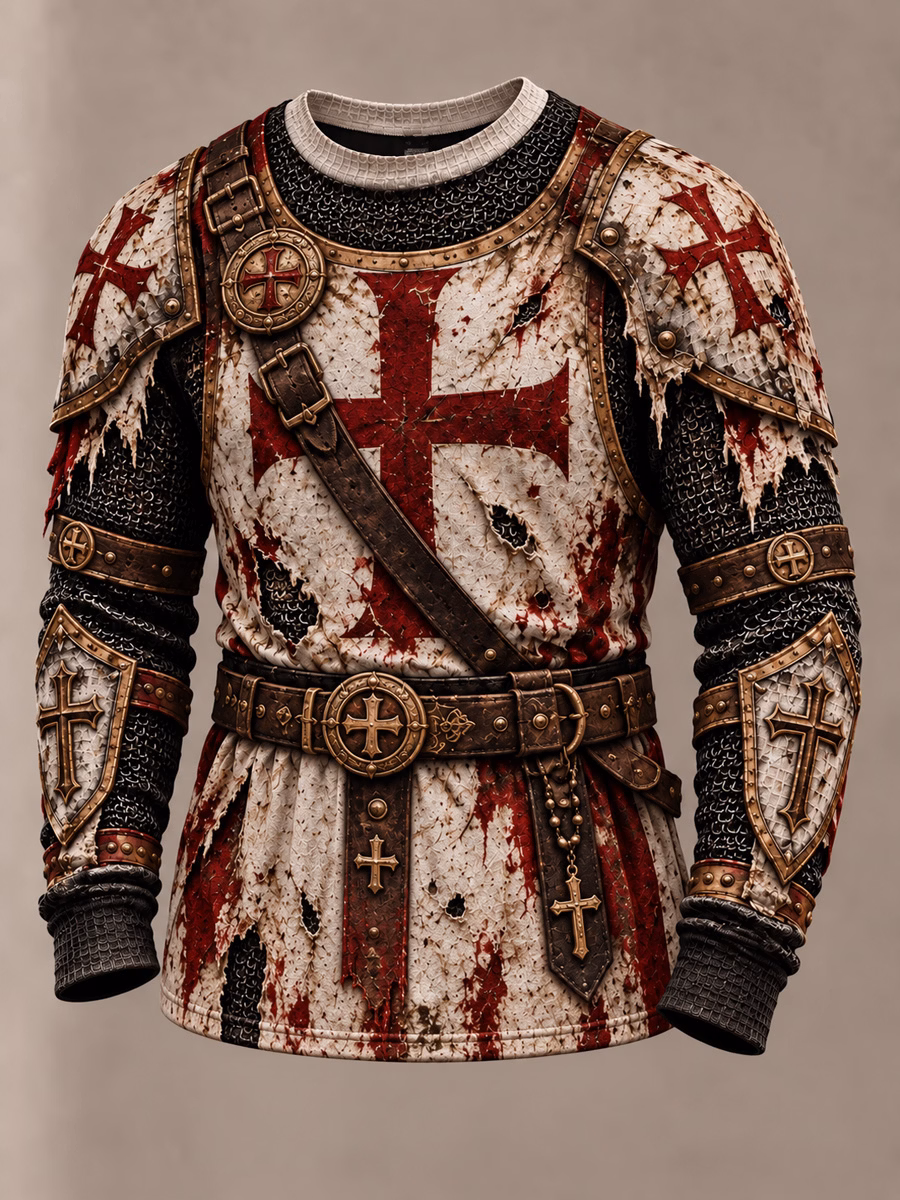 Men's Vintage "Faith Knight" Armor Graphic Casual Sweatshirt