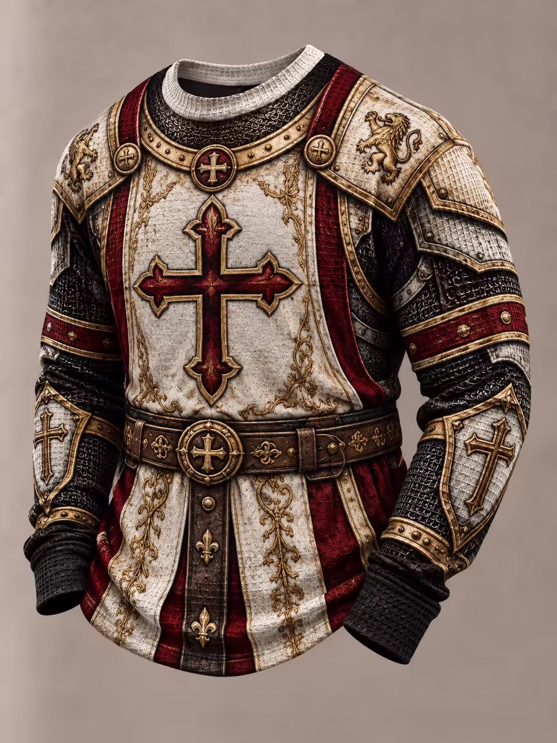 Men's Vintage "Faith Knight" Armor Graphic Casual Sweatshirt