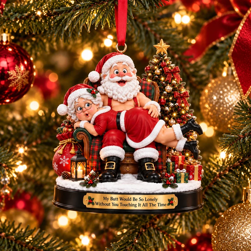 Funny Santa & Mrs. Claus Christmas Ornament – I Vow to Still Grab Your Butt, Romantic & Humorous Christmas Gift for Husband, Wife & Couples, Forever Love Keepsake