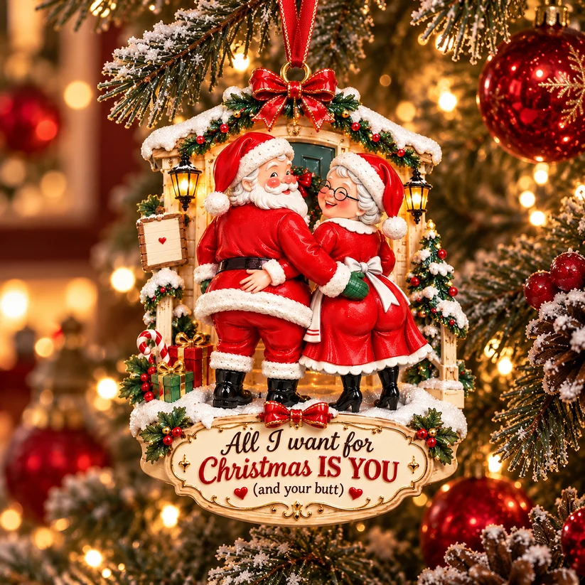 Funny Santa & Mrs. Claus Christmas Ornament – I Vow to Still Grab Your Butt, Romantic & Humorous Christmas Gift for Husband, Wife & Couples, Forever Love Keepsake