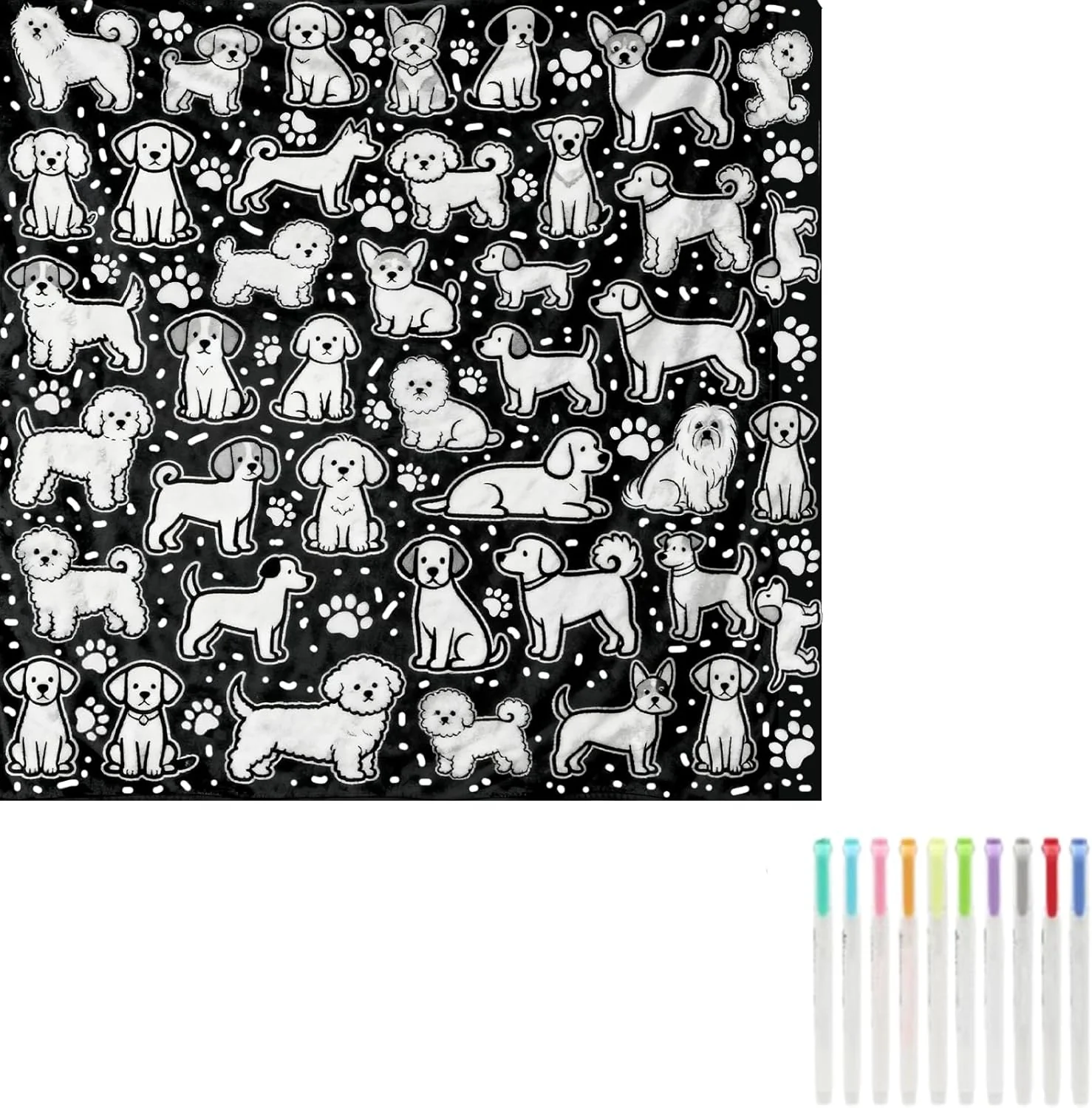 DIY Coloring Blanket 50x60 Inch Fleece Throw for Kids & Adults with 24 Marker Pens