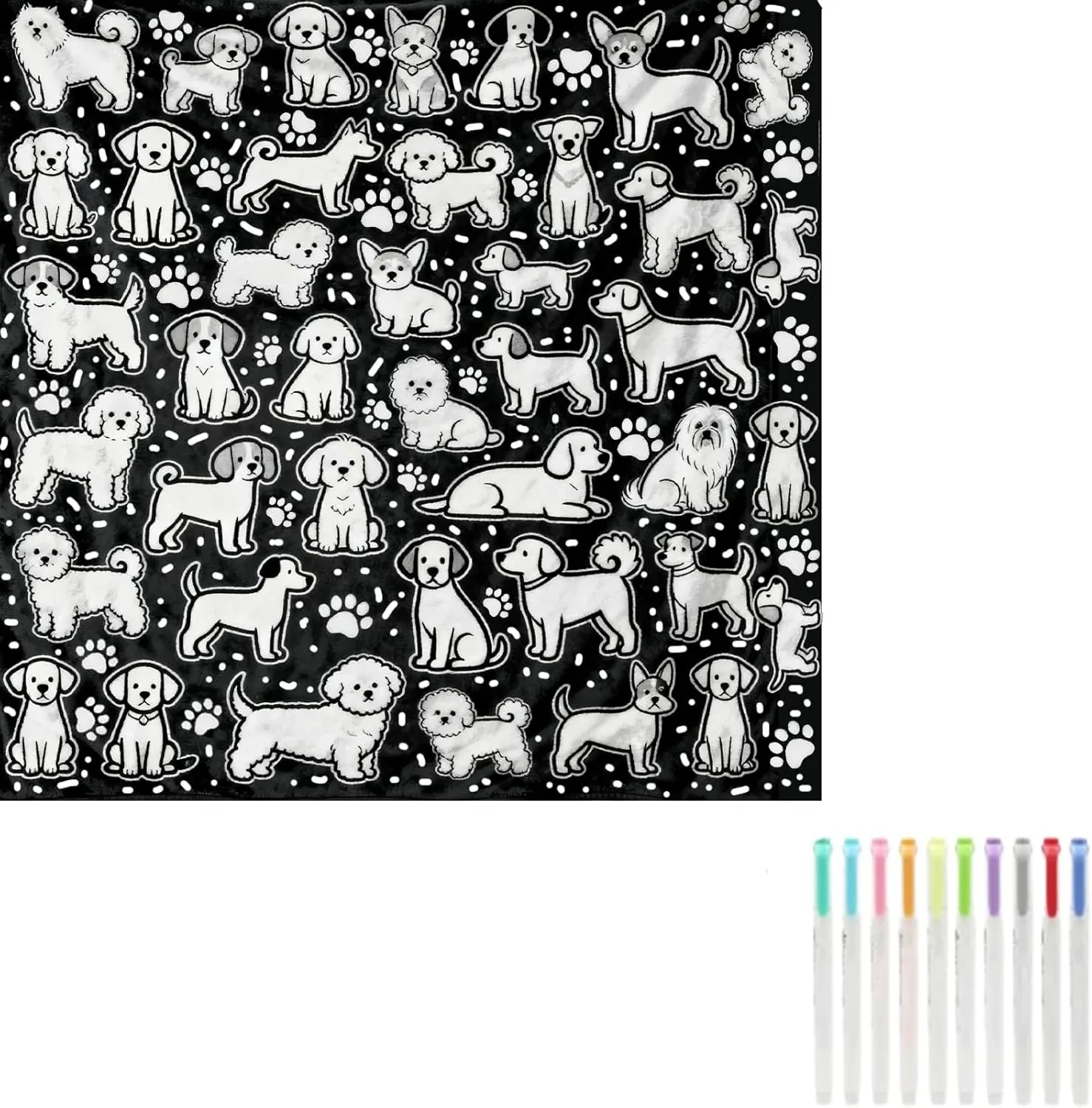 DIY Coloring Blanket 50x60 Inch Fleece Throw for Kids & Adults with 24 Marker Pens