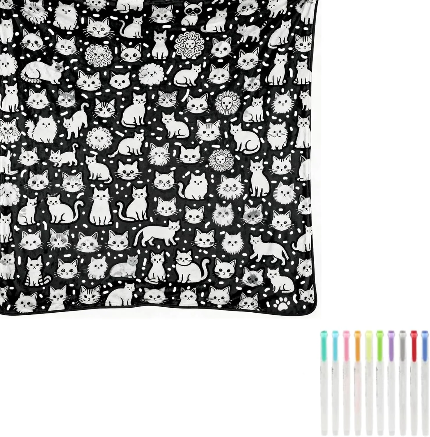 DIY Coloring Blanket 50x60 Inch Fleece Throw for Kids & Adults with 24 Marker Pens