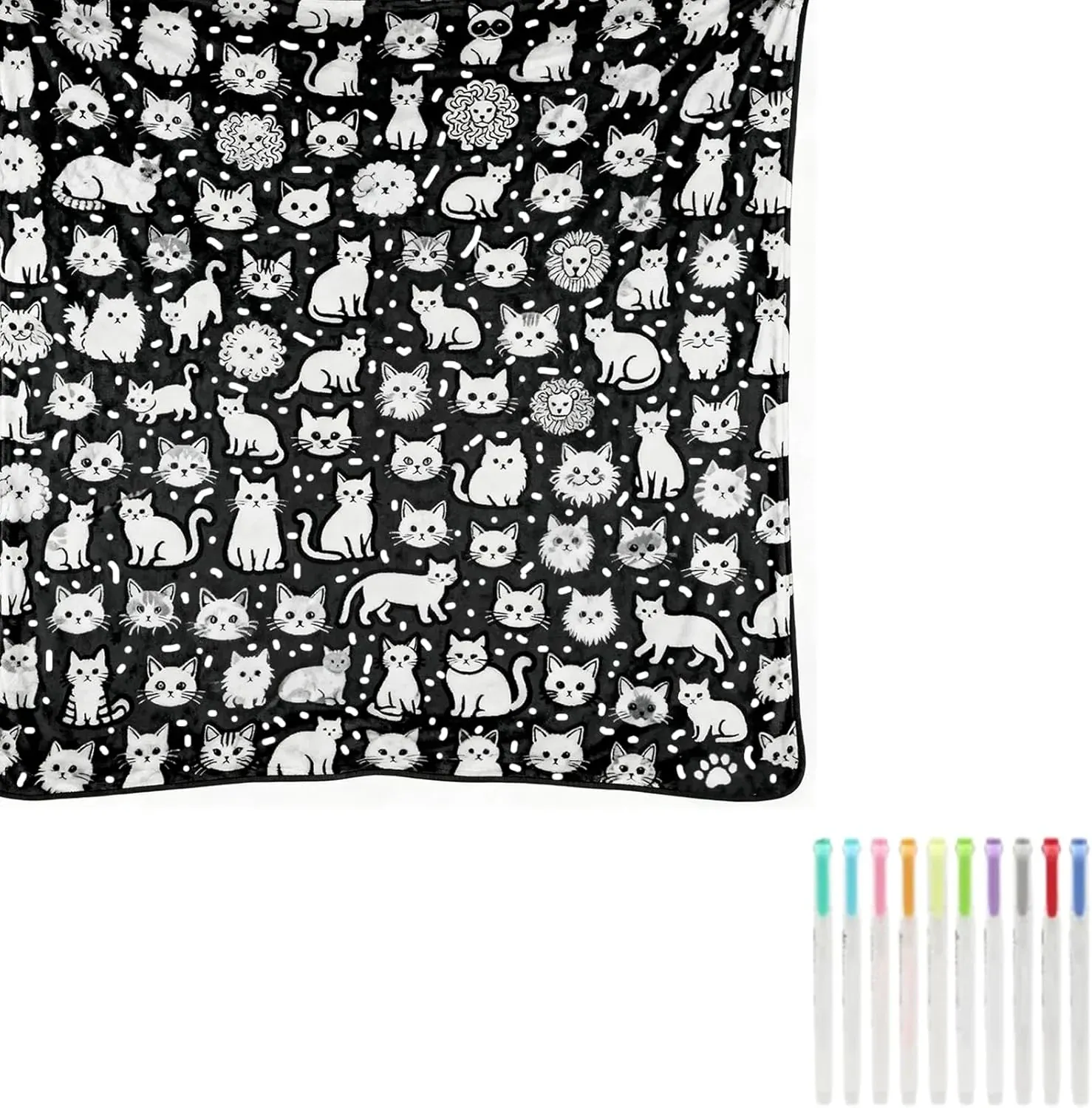 DIY Coloring Blanket 50x60 Inch Fleece Throw for Kids & Adults with 24 Marker Pens