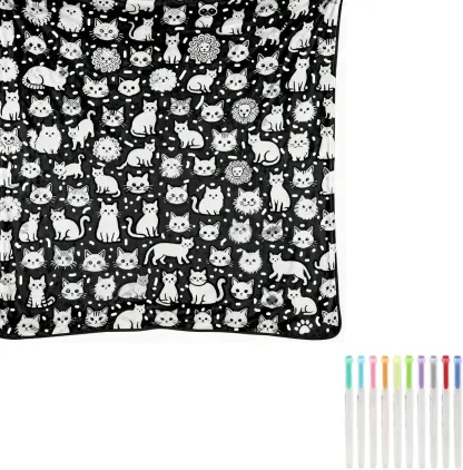 DIY Coloring Blanket 50x60 Inch Fleece Throw for Kids & Adults with 24 Marker Pens