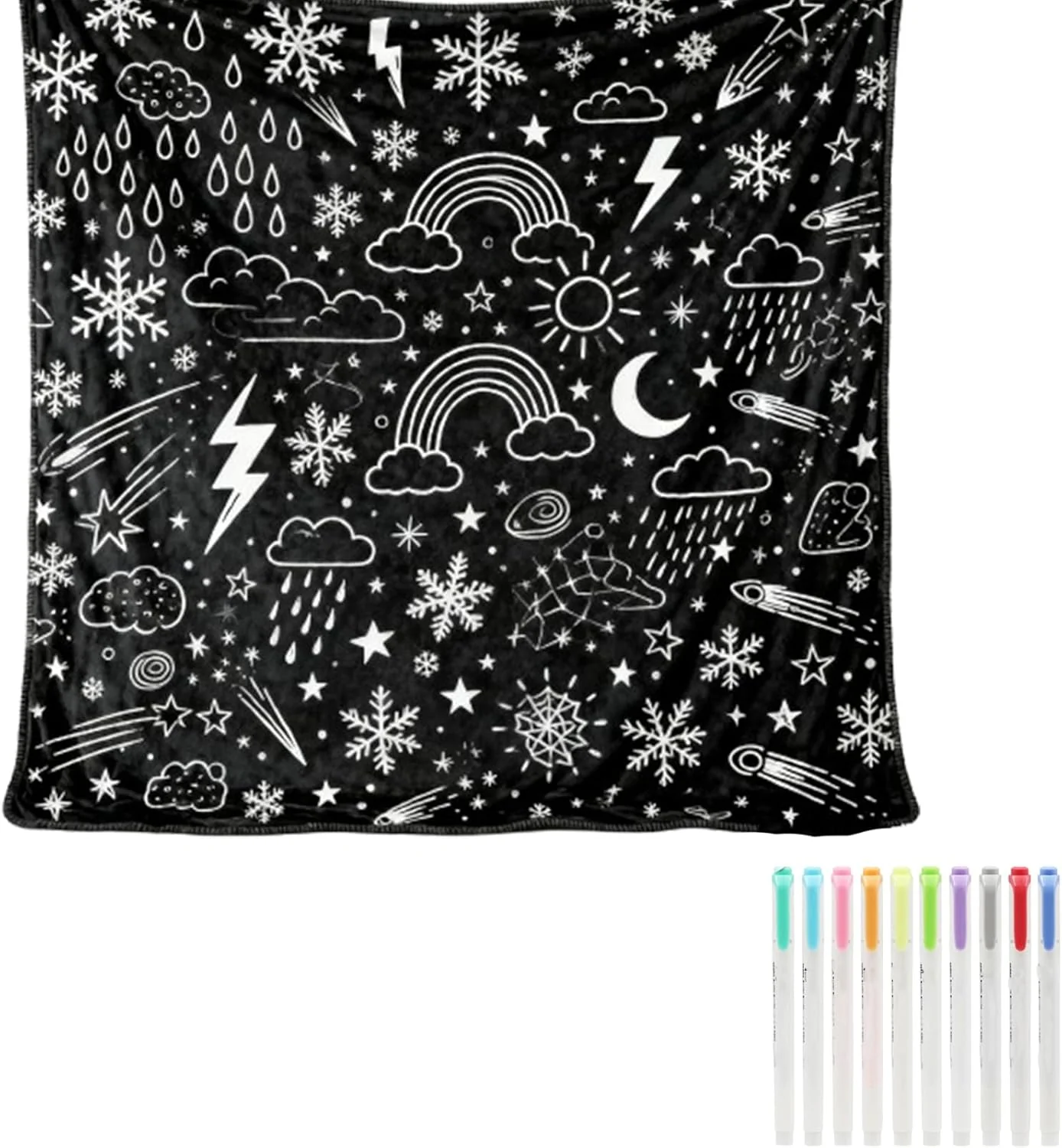 DIY Coloring Blanket 50x60 Inch Fleece Throw for Kids & Adults with 24 Marker Pens