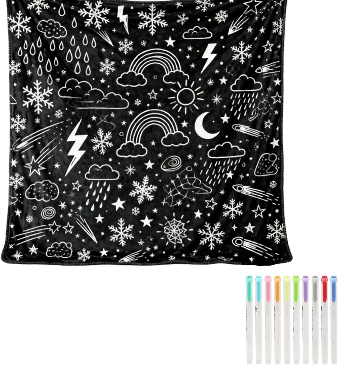 DIY Coloring Blanket 50x60 Inch Fleece Throw for Kids & Adults with 24 Marker Pens