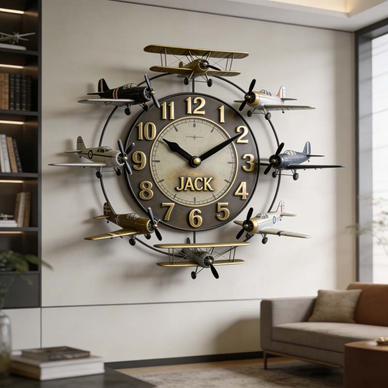 Personalized airplanes around a themed clock