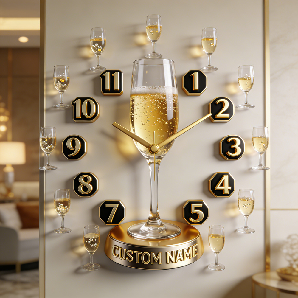 Personalized wine glass themed decorative clock