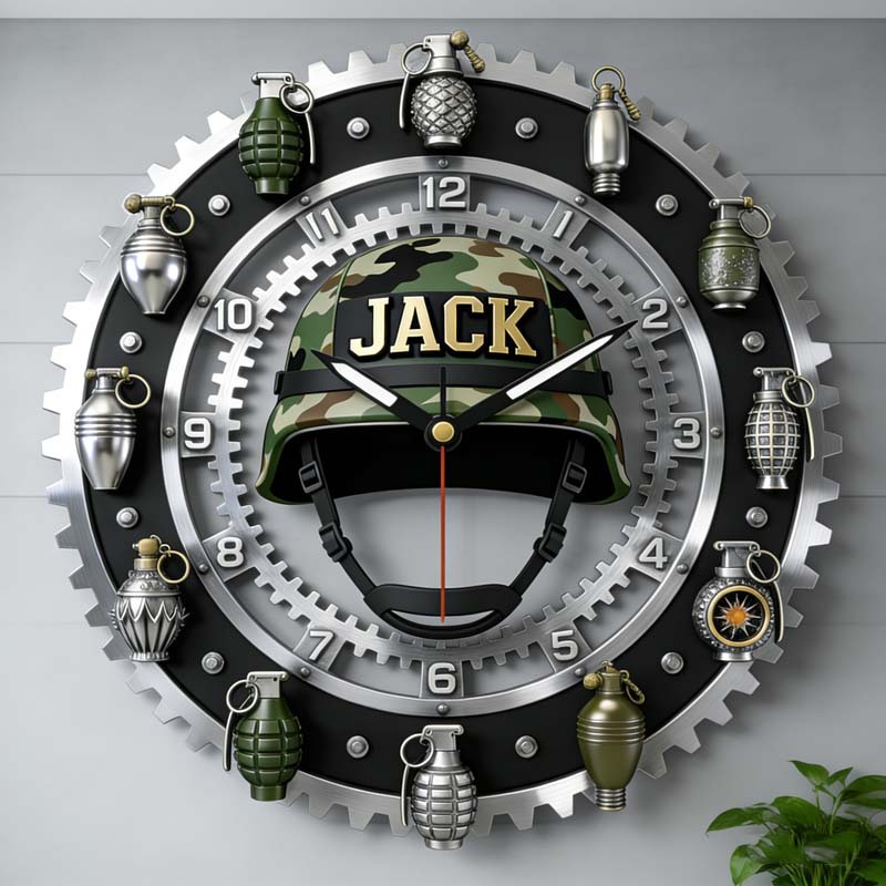 Personalized tactical grenade military cap clock