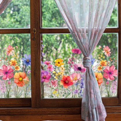 💐Colorful Floral Bouquet Window Sticker🖼️(Cut to size freely)