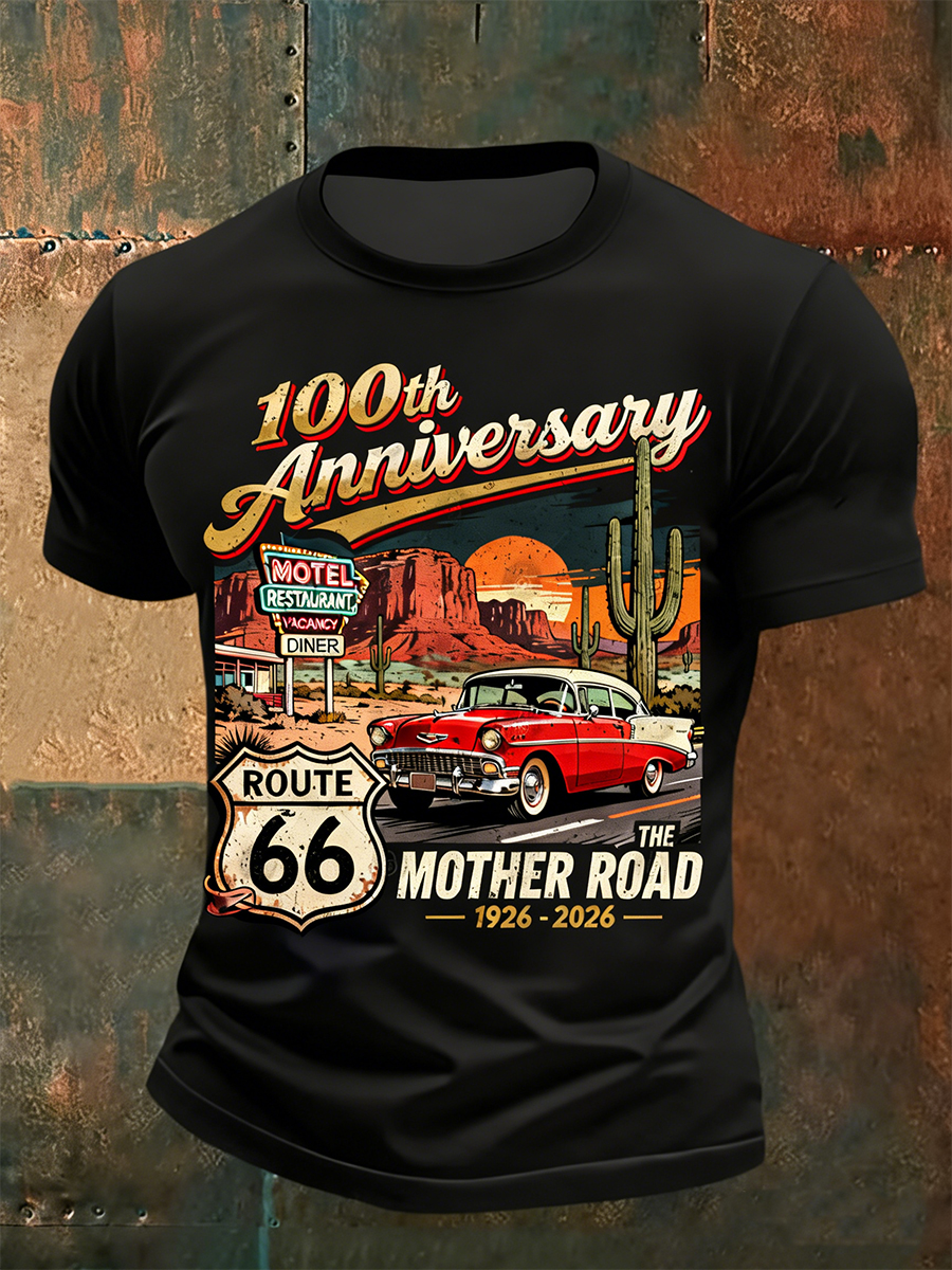 Men's Route 66 The Mother Road Retro Illustration Print T-Shirt