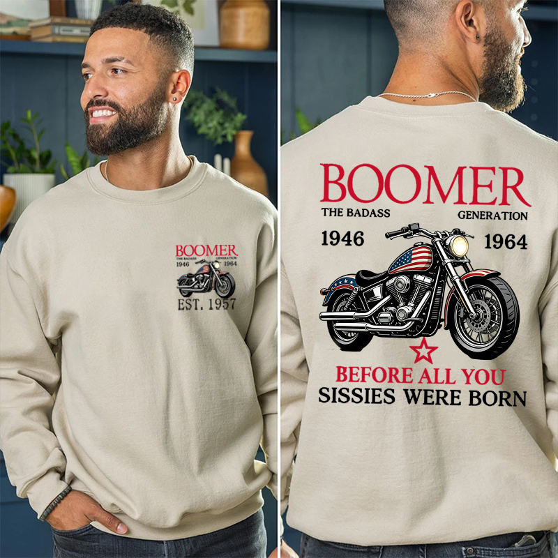 Boomer The Badass Generation Motorcycle rider Unisex T-shirt,  Hoodie, Custom Year Of Birth Sweatshirt