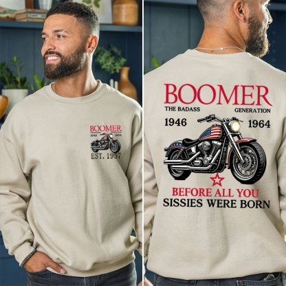 Boomer The Badass Generation Motorcycle rider Unisex T-shirt,  Hoodie, Custom Year Of Birth Sweatshirt