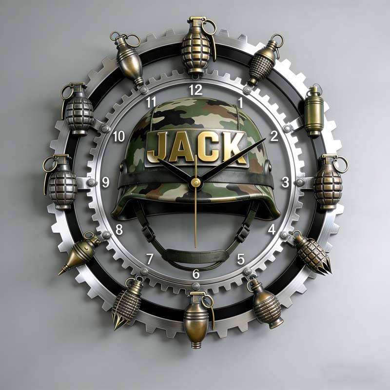 Personalized tactical grenade military cap clock