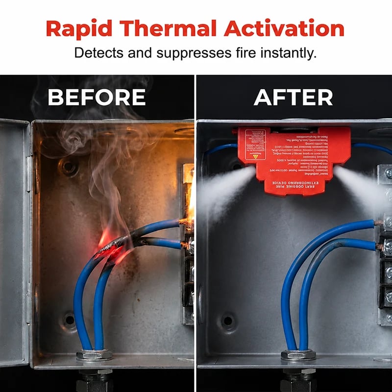 Thermal activation automatic aerosol fire suppression device releases agent when critical heat is detected