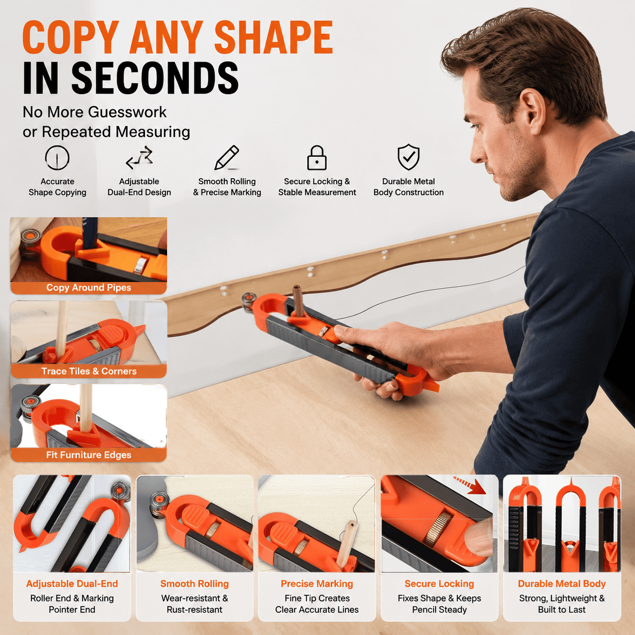 Precision contour gauge copying multiple irregular profiles