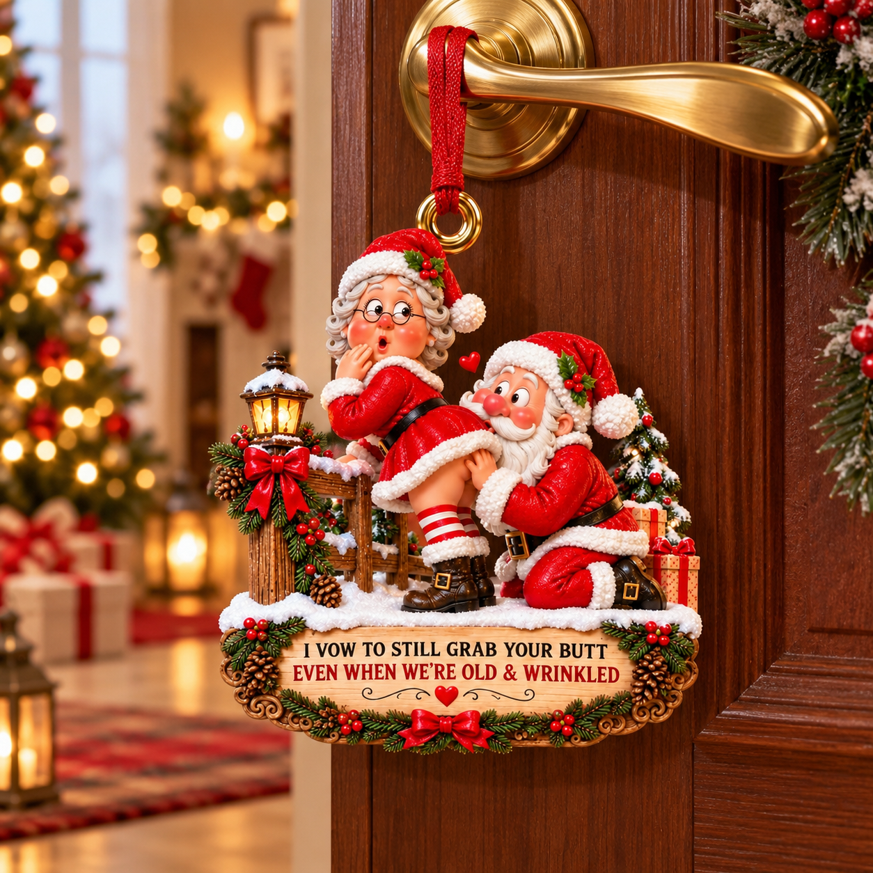 Funny Santa & Mrs. Claus Christmas Ornament – I Vow to Still Grab Your Butt, Romantic & Humorous Christmas Gift for Husband, Wife & Couples, Forever Love Keepsake