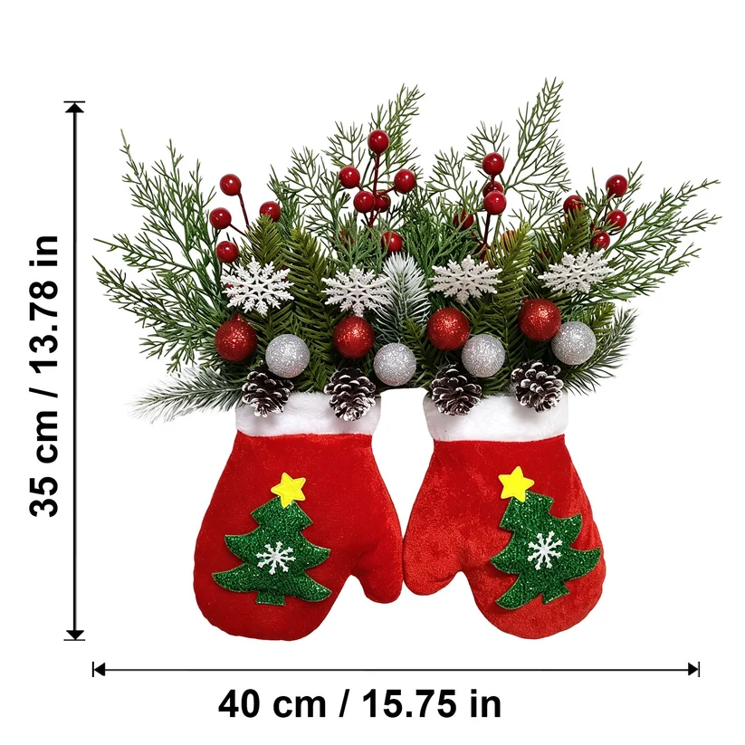 🎄🎅Sparkling Christmas Wreath with Gloves and Artificial Flowers（With light）