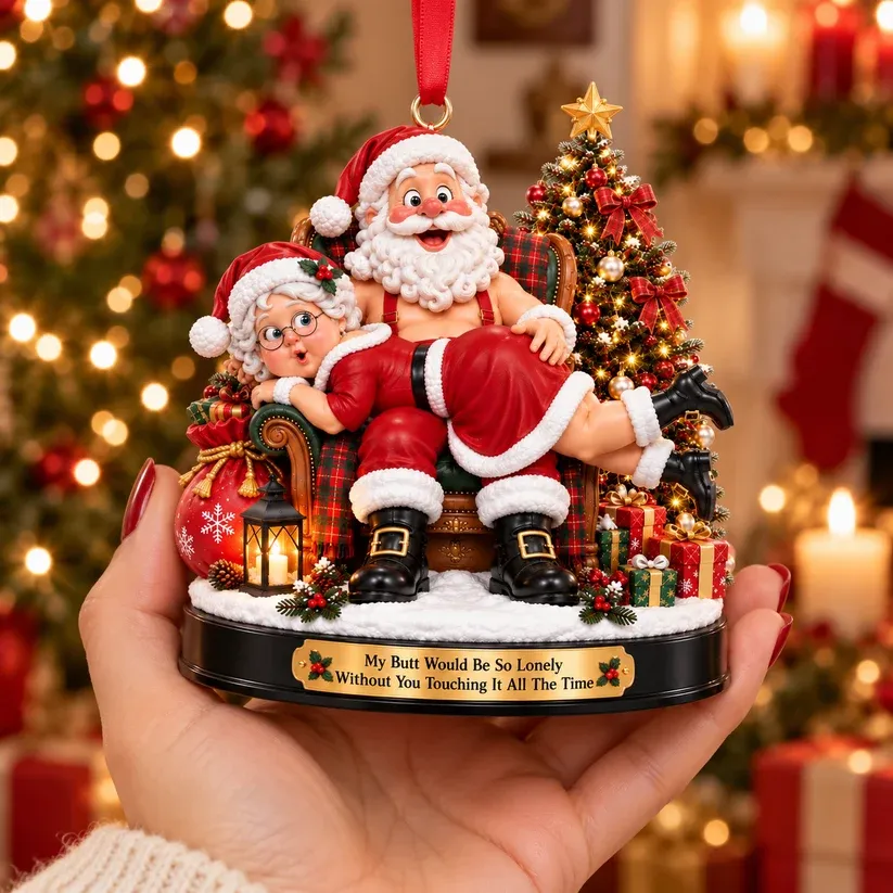 Funny Santa & Mrs. Claus Christmas Ornament – I Vow to Still Grab Your Butt, Romantic & Humorous Christmas Gift for Husband, Wife & Couples, Forever Love Keepsake