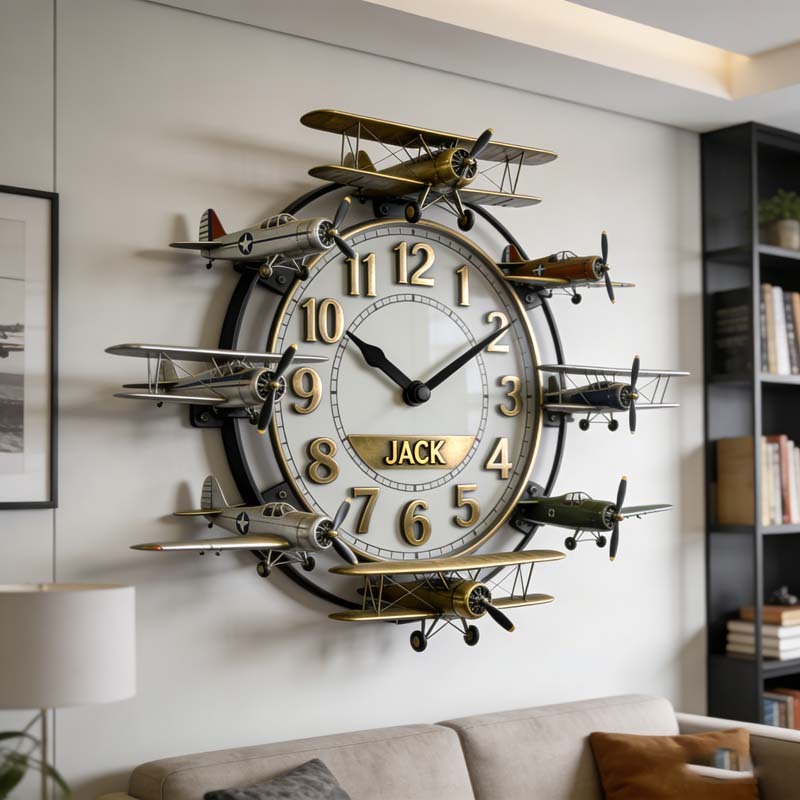 Personalized airplanes around a themed clock