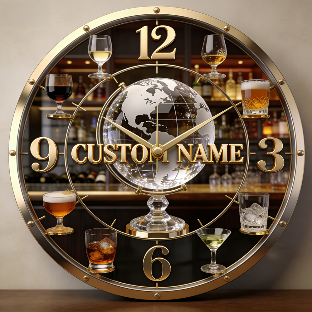 Personalized wine glass themed decorative clock