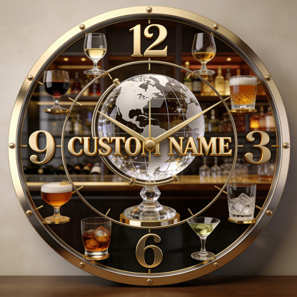 Personalized wine glass themed decorative clock