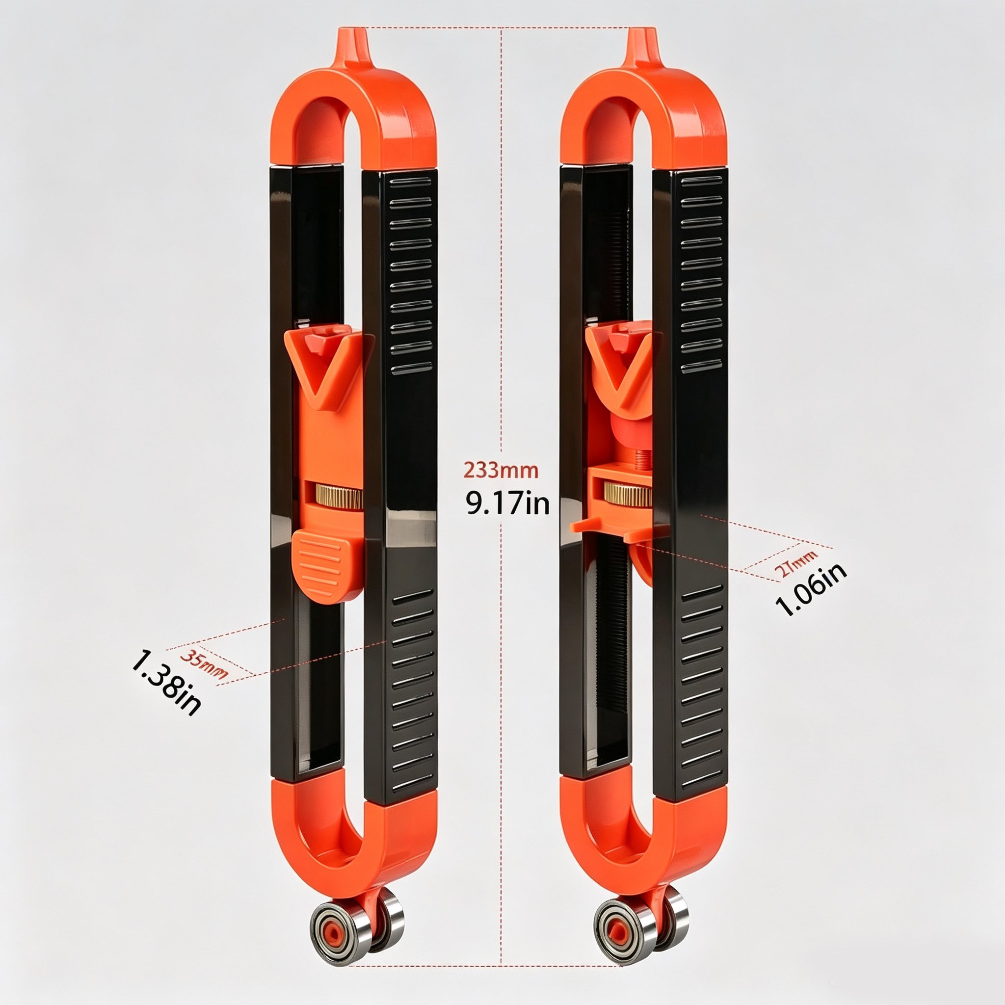 Precision contour gauge dimensions in millimeters and inches