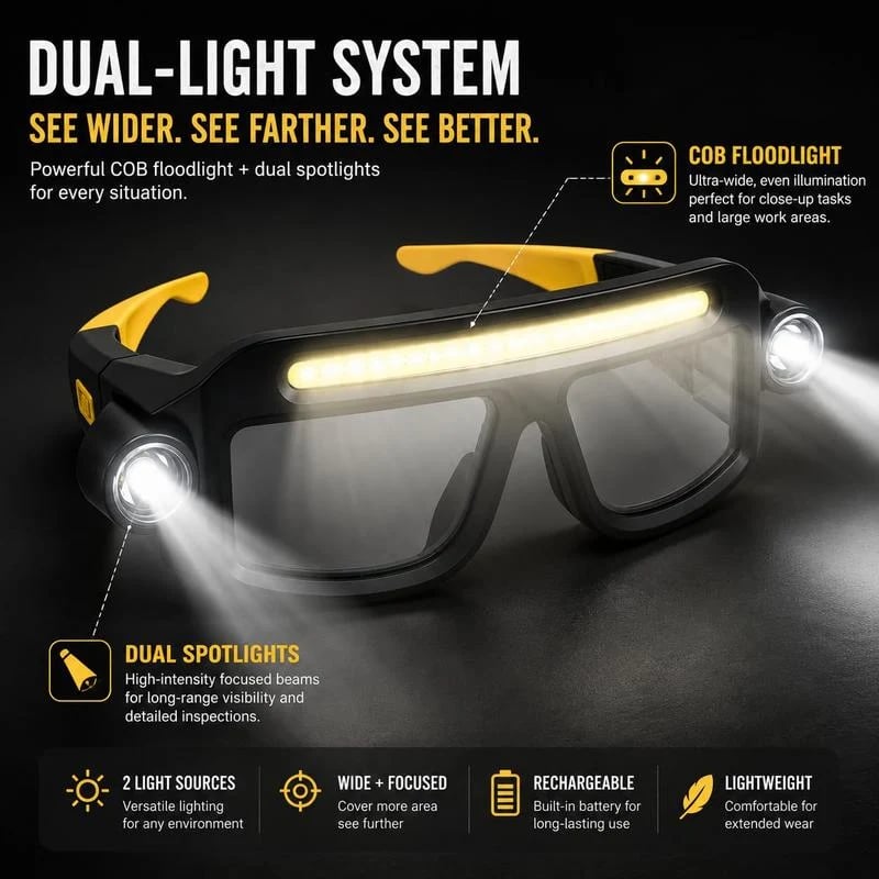 Front floodlight and dual side spotlights