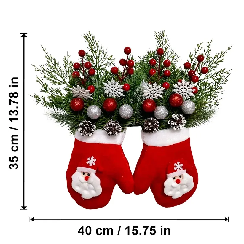 🎄🎅Sparkling Christmas Wreath with Gloves and Artificial Flowers（With light）