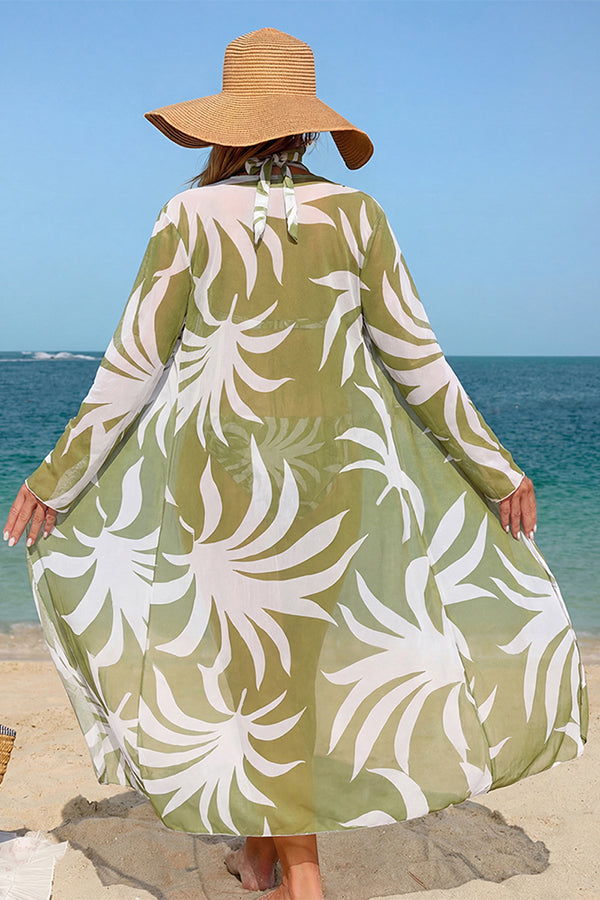 Leopard Floral Print Halter Bikini & Cover-Up 3-Piece Set