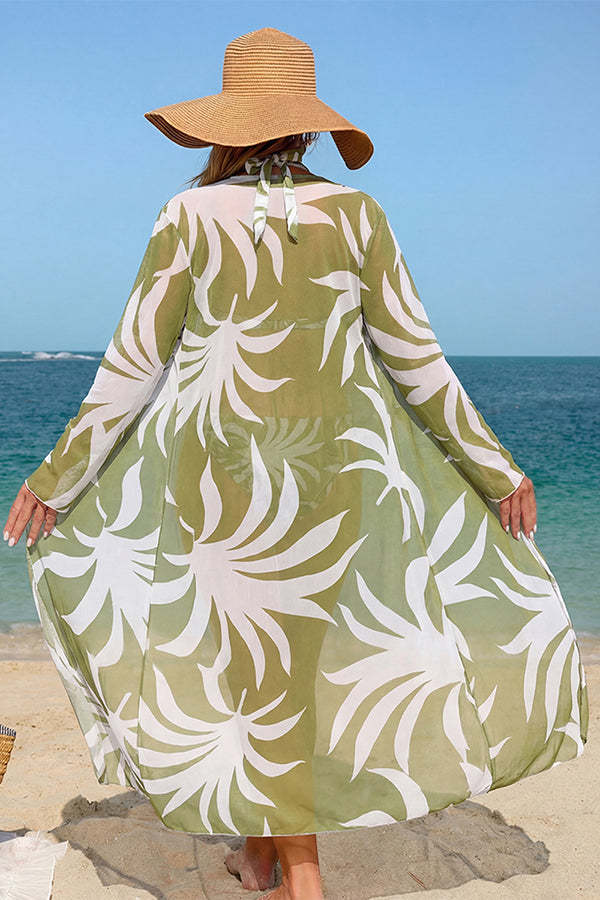 Leopard Floral Print Halter Bikini & Cover-Up 3-Piece Set