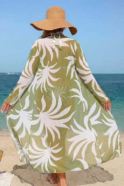 Leopard Floral Print Halter Bikini & Cover-Up 3-Piece Set