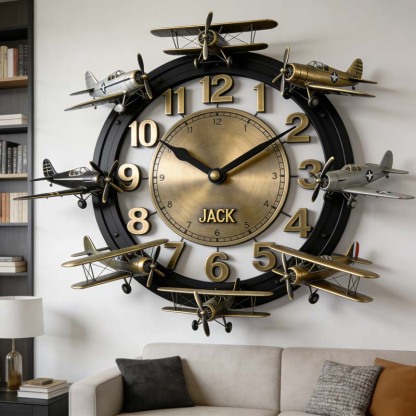 Personalized airplanes around a themed clock