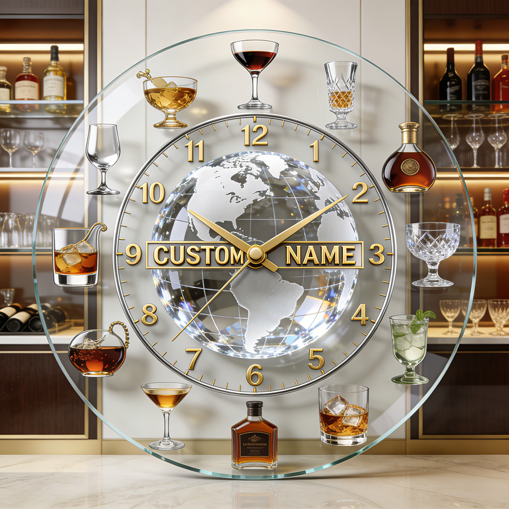 Personalized wine glass themed decorative clock