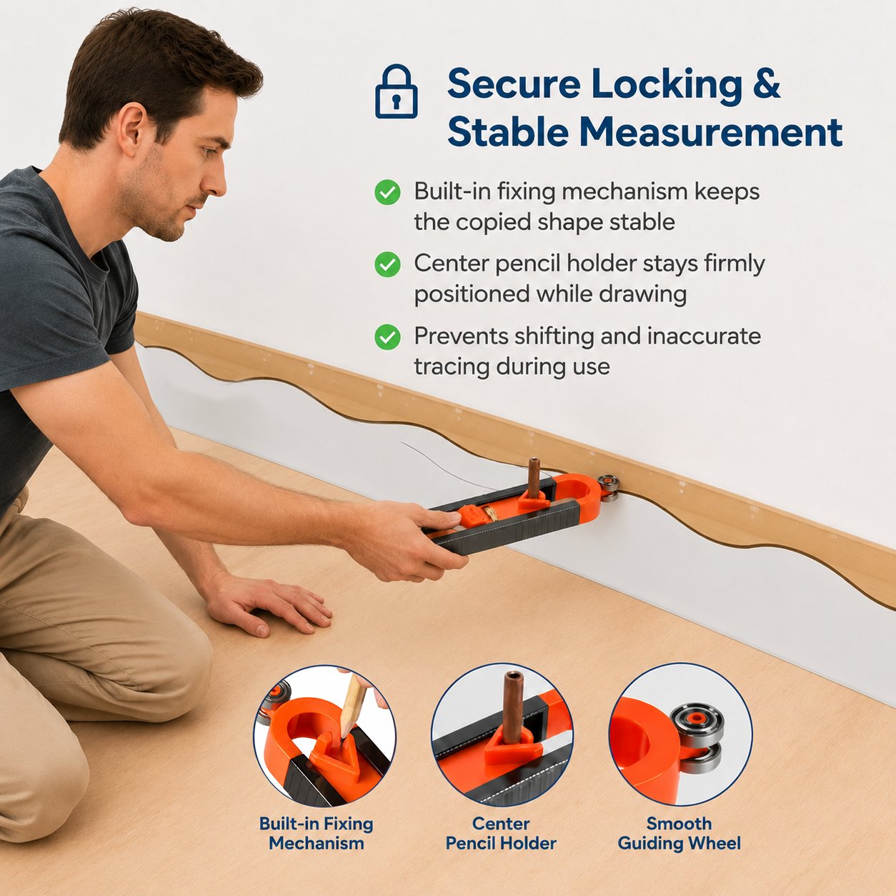Secure locking and center pencil holder on the precision contour gauge