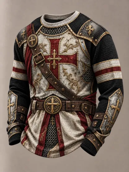 Men's Vintage "Faith Knight" Armor Graphic Casual Sweatshirt