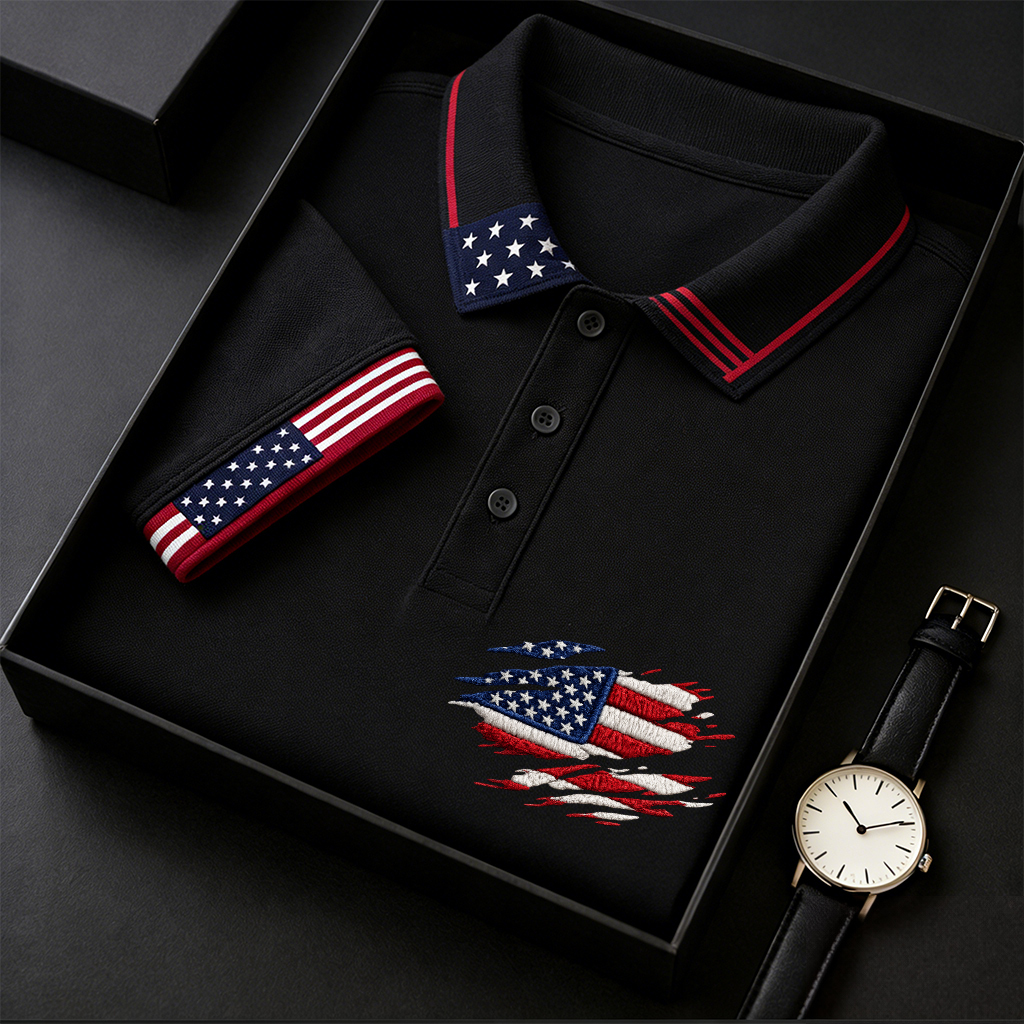 us Men's Printed Casual Polo Shirt 